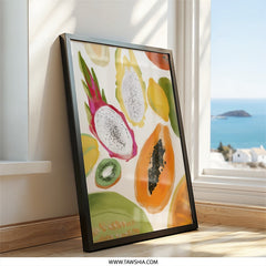 Tropical Fruit Wall Art, Exotic Fruit Print, Dragon Fruit Art, Papaya Print, Kitchen Wall Decor, Modern Art Print, Colorful Wall Art - Tawshia