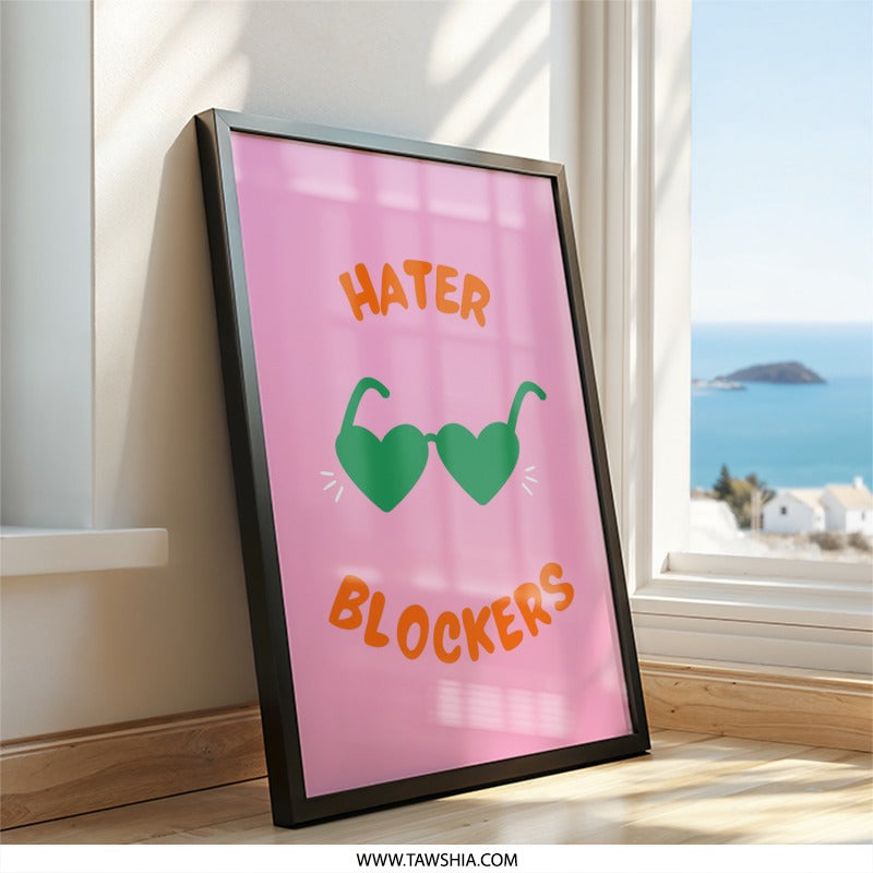 Hater Blockers Wall Art, Heart Sunglasses Print, Pink Wall Decor, Trendy Wall Art, Fun Home Decor, Quirky Art Print, Statement Art - Tawshia