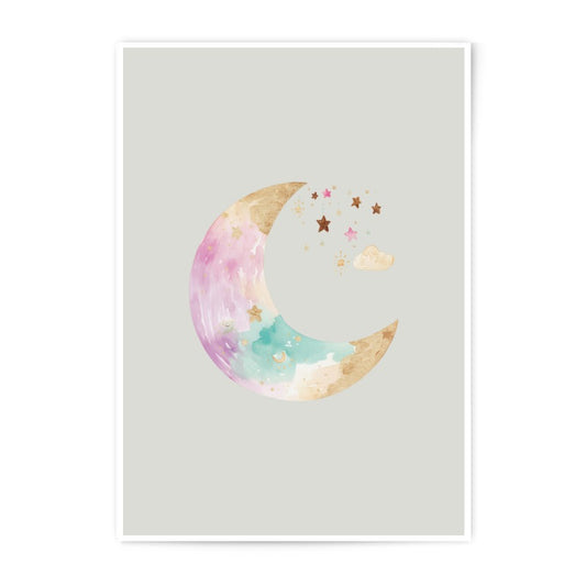 Watercolor Moon Photographic Prints, Nursery Wall Art, Celestial Decor, Moon and Stars Print, Baby Room Decor, Dreamy Art - Tawshia