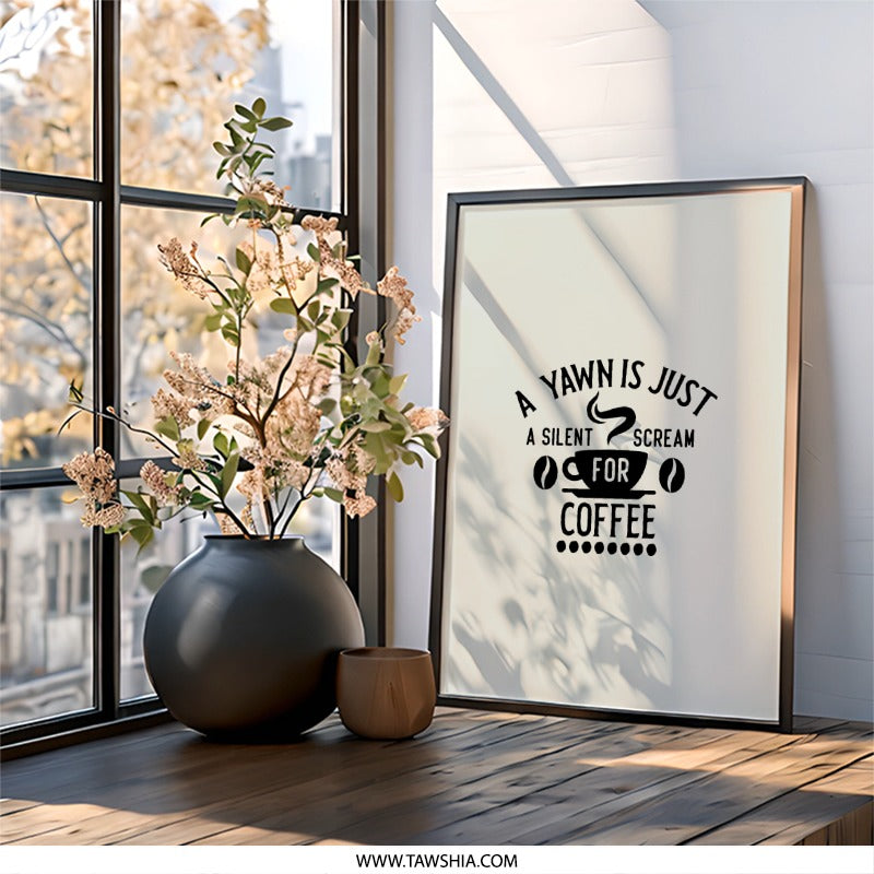 Coffee Wall Art, Funny Coffee Print, Yawn Scream Art, Kitchen Decor, Coffee Lover Gift, Home Decor - Tawshia