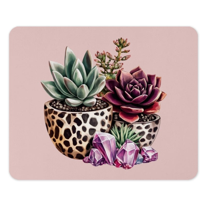 Succulent Mouse Pad, Crystal Decor, Potted Plant Art, Office Desk Accessories, Cute Computer Mat, Trendy Workspace Gift, Succulent Lover - Tawshia