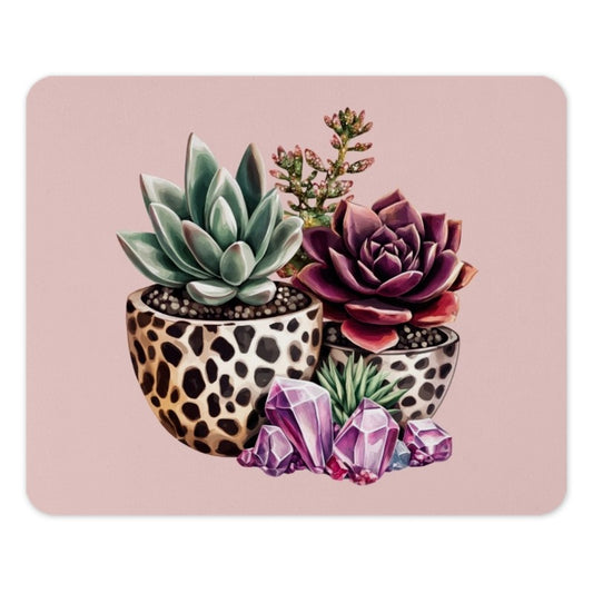 Succulent Mouse Pad, Crystal Decor, Potted Plant Art, Office Desk Accessories, Cute Computer Mat, Trendy Workspace Gift, Succulent Lover - Tawshia