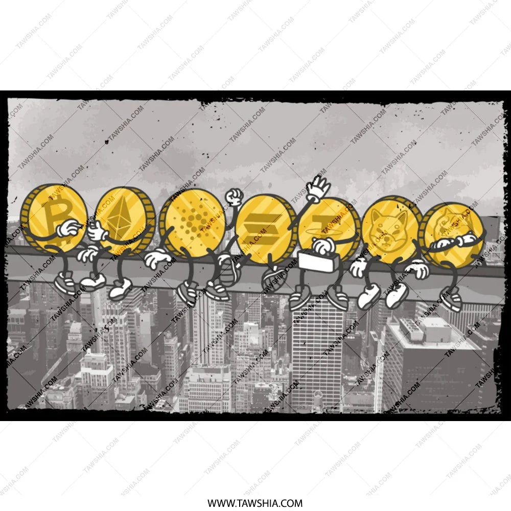 Humorous Cryptocurrency Coins Sitting Art product