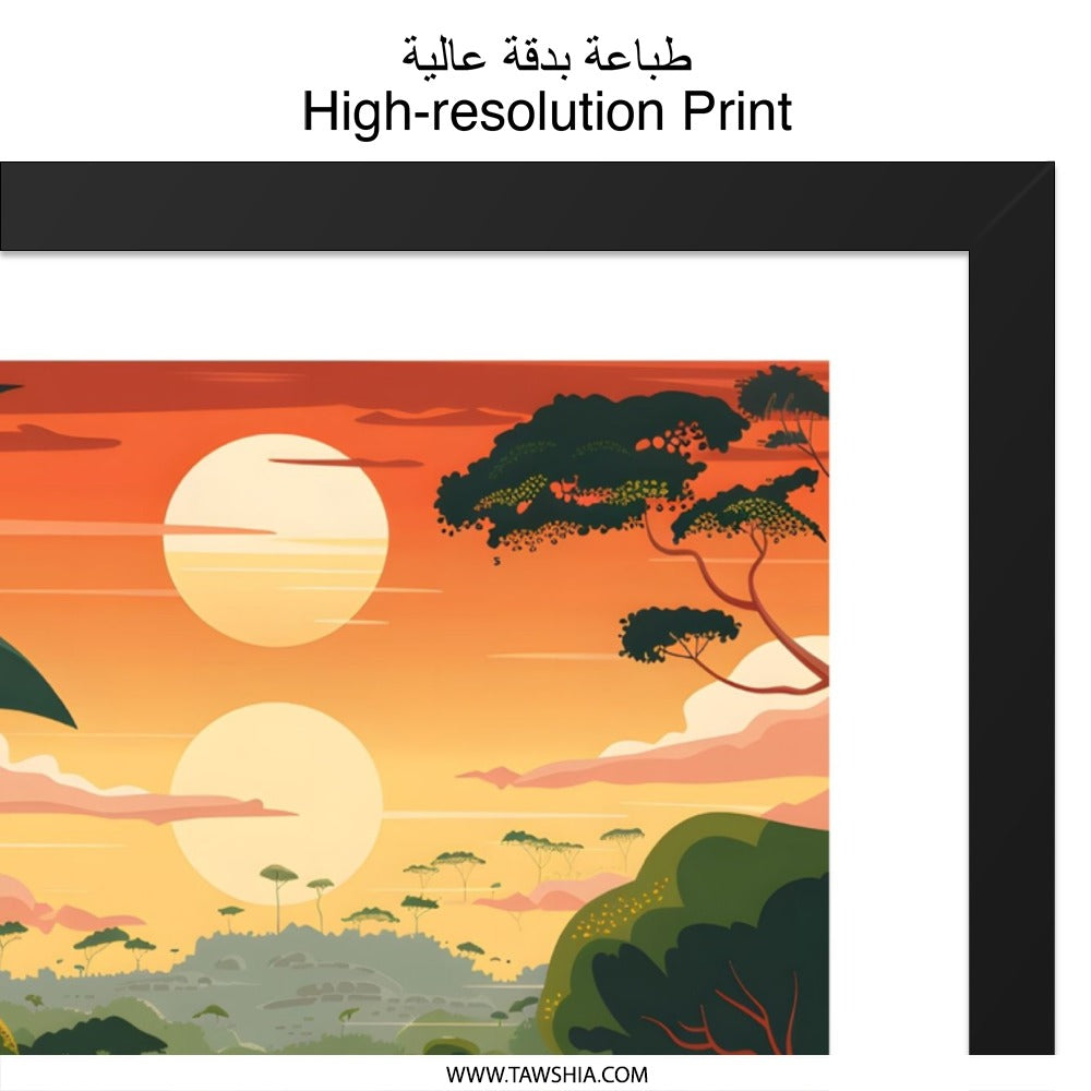 Bosawas Biosphere Reserve Wall Art, Jungle Landscape Print, Sunset Forest Decor, Nature Illustration, Modern Home Art, Tropical Forest - Tawshia