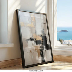 Abstract Wall Art, Modern Art Print, Black Beige Gold Art, Minimalist Decor, Contemporary Wall Decor, Living Room Art, Neutral Tones - Tawshia