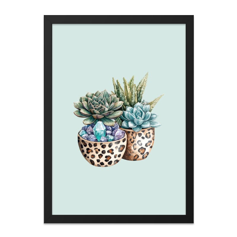 Succulent Wall Art, Leopard Print Planters, Crystal Decor, Botanical Art Print, Modern Home Decor, Trendy Wall Hanging, Unique Gift Idea - Tawshia