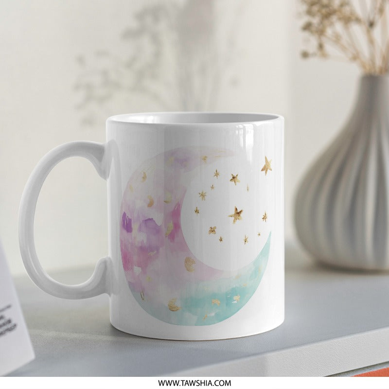 Watercolor Moon Mug, Celestial Mug, Starry Night Mug, Dreamy Mug, Gift Idea, Unique Mug SKU: MG10004207 - Tawshia
