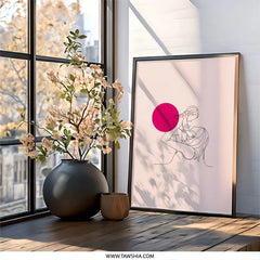 Mother and Child Wall Art, Minimalist Line Art, Mom and Baby Decor, Simple Pink Wall Decor, Modern Home Art, Unique Wall Print - Tawshia