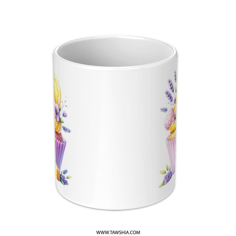 Lemon Cupcake Mug, Floral Mug, Lavender Mug, Spring Mug, Cute Mug, Watercolor Mug, Dessert Mug, Gift for Her, Food Mug - Tawshia