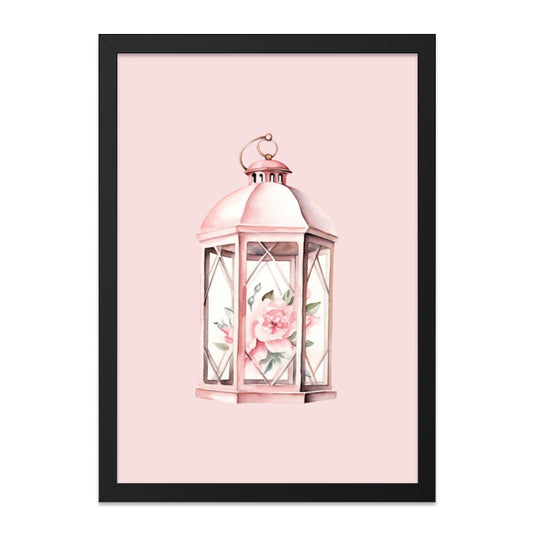 Pink Lantern Wall Art, Floral Lantern Print, Romantic Home Decor, Watercolor Lantern Artwork, Shabby Chic Wall Hanging - Tawshia