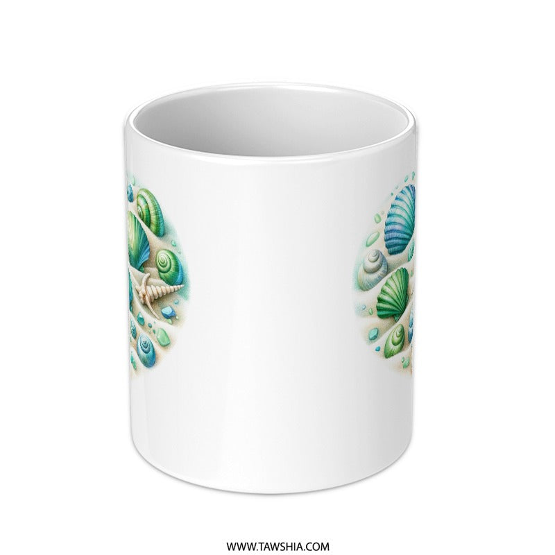 Seashells Heart Mug, Beach Lover Gift, Ocean Theme Mug, Coastal Decor, Sea Shell Art Coffee Mug, Beach House Gift, Nautical Mug - Tawshia
