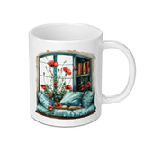 Window Seat Mug, Poppies and Books, Cozy Reading Nook Gift, Book Lover Present, Floral Mug, Literary Mug, Readers Gift, Home Decor - Tawshia