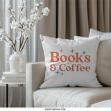 Books and Coffee Pillow, Reading Lover Gift, Bookish Decor, Cozy Home Pillow, Coffee Addict Pillow, Gift For Readers, Home Decor Pillow - Tawshia
