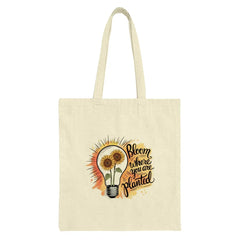 Bloom Where You Are Planted Tote Bag, Sunflower Design, Inspirational Quote Bag, Floral Light Bulb Design, Motivational Tote, Unique Gift - Tawshia