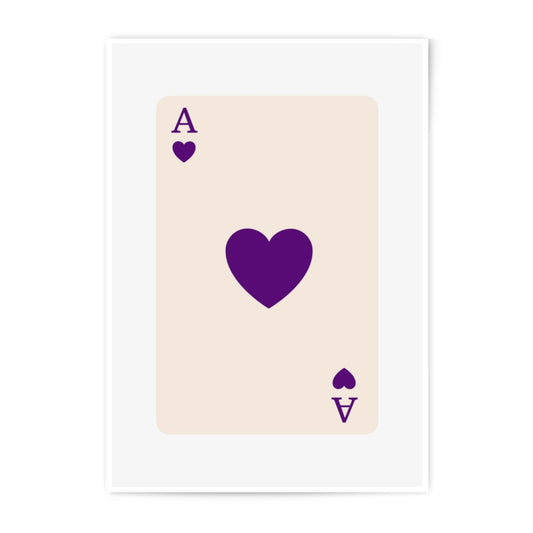 Ace of Hearts Photographic Print, Playing Card Art, Purple Heart, Card Game Wall Decor, Minimalist Art, Casino Decor - Tawshia