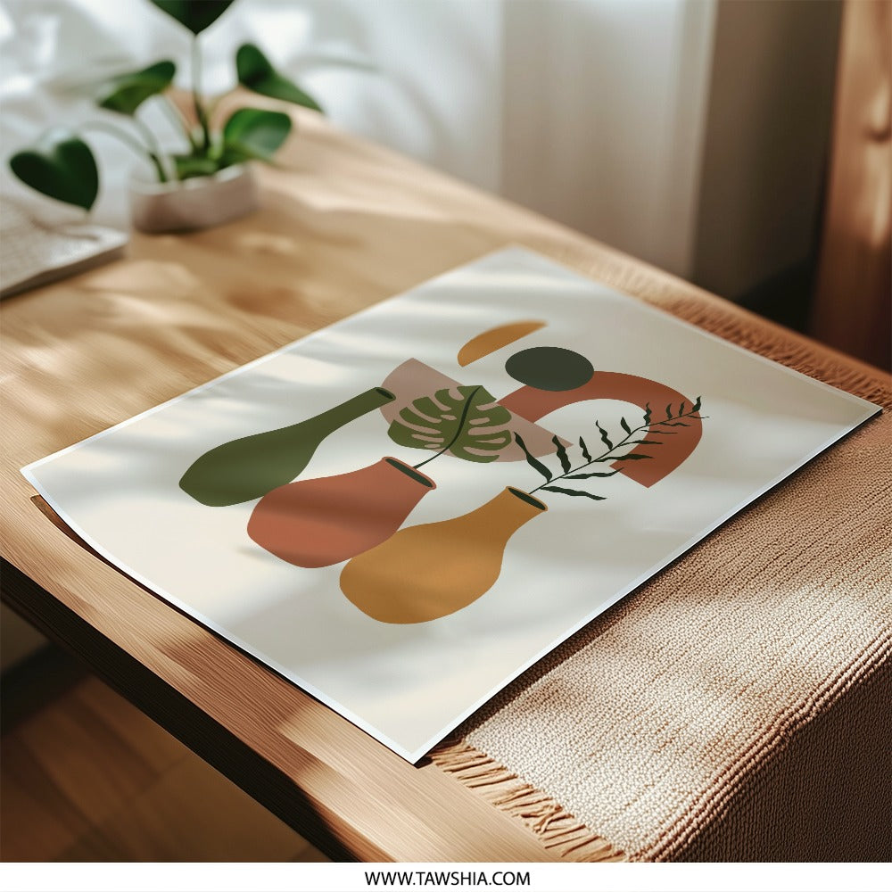 Abstract Botanical Photographic Print, Vases Art Print, Geometric Shapes Poster, Modern Wall Decor, Minimalist Art, Home Decor - Tawshia