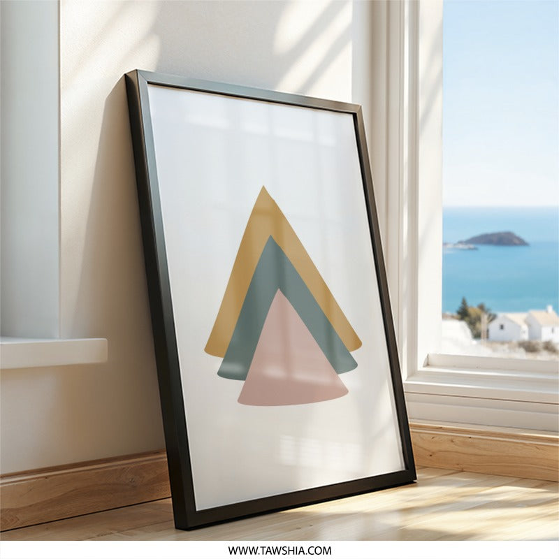 Triangle Stack Wall Art, Minimalist Print, Abstract Geometric Decor, Modern Home Art, Simple Shapes Poster, Contemporary Wall Hanging - Tawshia