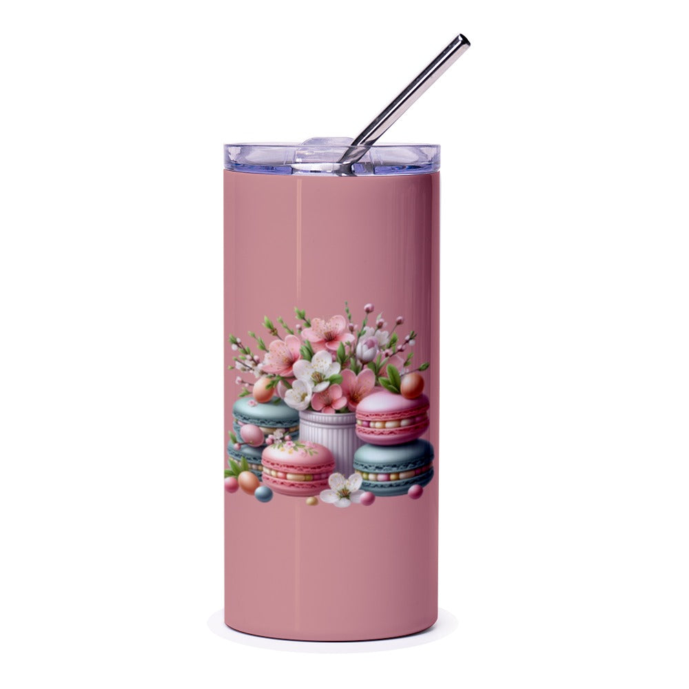 Macarons and Flowers Tumbler, Floral Tumbler, Dessert Tumbler, Pretty Tumbler, Foodie Gift, Baking Lover Gift, Unique Tumbler, Tumbler - Tawshia