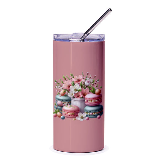 Macarons and Flowers Tumbler, Floral Tumbler, Dessert Tumbler, Pretty Tumbler, Foodie Gift, Baking Lover Gift, Unique Tumbler, Tumbler - Tawshia