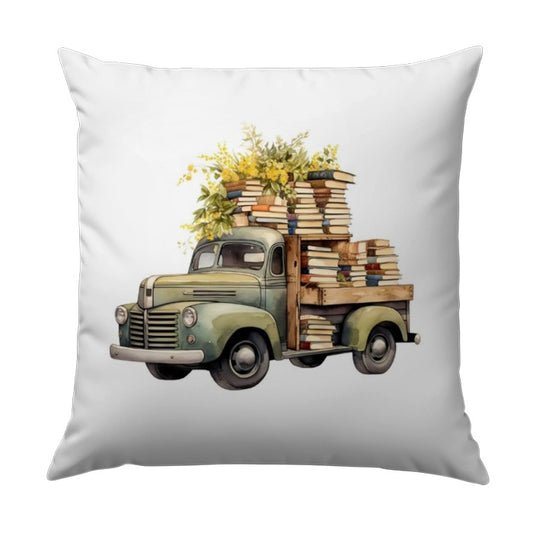 Book Truck Pillow, Vintage Truck Decor, Book Lover Gift, Farmhouse Pillow, Reading Room Decor, Library Pillow, Unique Novelty Pillow - Tawshia