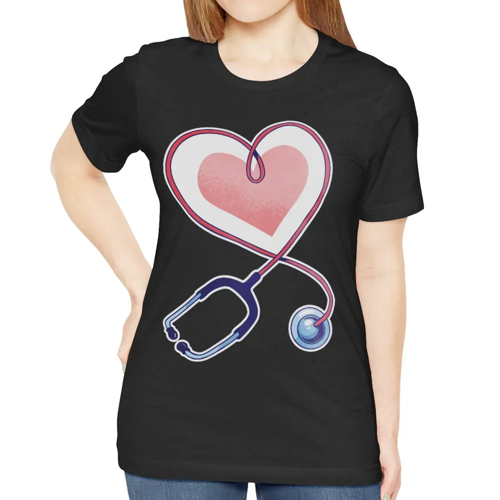 Heart Stethoscope Graphic Design Black Shirt product