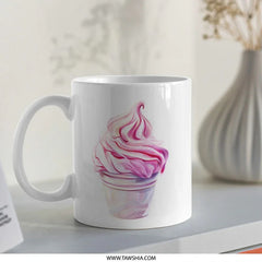 Pink Ice Cream Mug, Dessert Lover Gift, Foodie Present, Cute Coffee Mug, Unique Mug, Gift For Her, Gift For Him, Novelty Mug - Tawshia