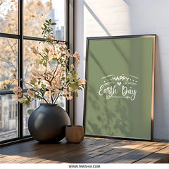 Happy Earth Day Wall Art, Green Theme Decor, Earth Day Print, Environmental Art, Sustainable Living Wall Decor, Gift for Earth Lovers - Tawshia