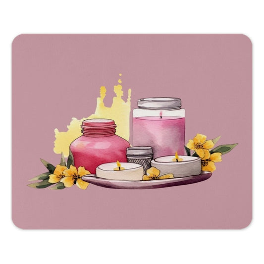Spa Candles Mouse Pad, Watercolor Flowers Desk Accessory, Home Office Decor, Relaxing Gift, Aesthetic Mousepad, Cute Desk Mat - Tawshia