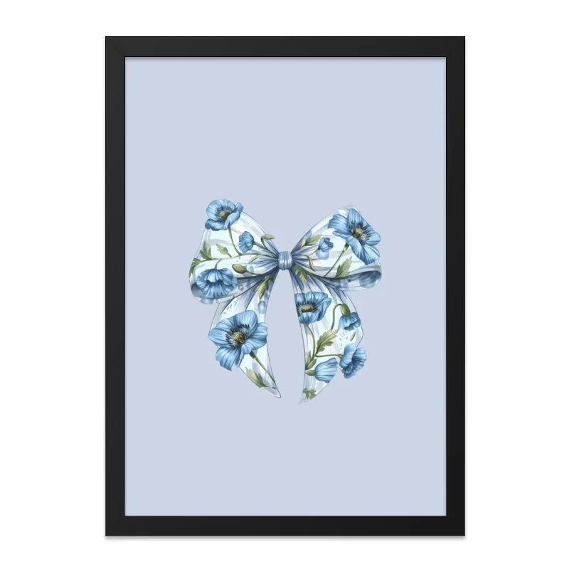 Blue Floral Bow Wall Art, Cute Flower Ribbon Print, Elegant Botanical Decor, Unique Wall Hanging, Gift Idea, Modern Art Print - Tawshia