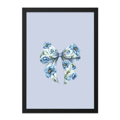Blue Floral Bow Wall Art, Cute Flower Ribbon Print, Elegant Botanical Decor, Unique Wall Hanging, Gift Idea, Modern Art Print - Tawshia