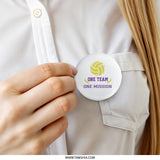 Volleyball Pinback Button, One Team One Mission Pin, Sports Team Pin, Team Spirit Button, Motivation Pin, Gift for Volleyball Player - Tawshia
