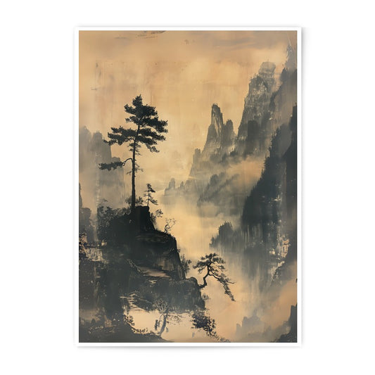 Asian Landscape Photographic Print, Misty Mountains Art Print, Oriental Nature Wall Art, Scenic Asian Decor, Pine Trees Scenery - Tawshia