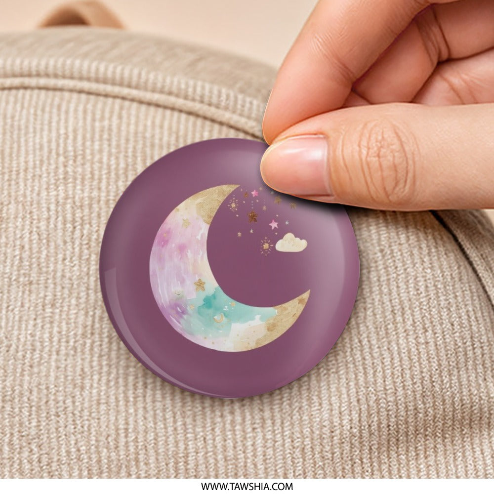 Dreamy Moon Stars Pinback Button, Celestial Badge, Watercolor Moon Pin, Magical Button, Nursery Decor, Celestial Gift, Space Button - Tawshia