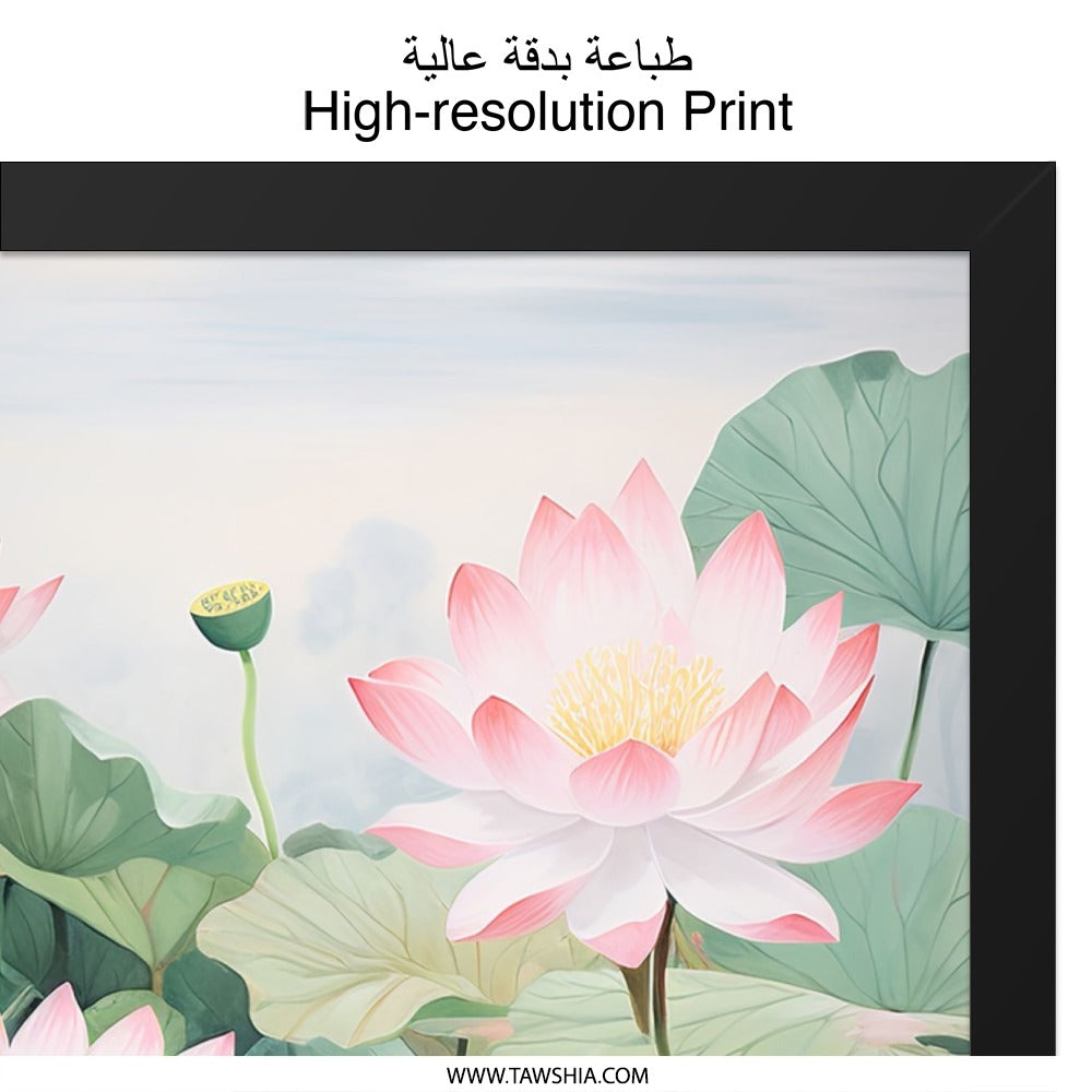 Lotus Flower Wall Art, Pink Floral Print, Botanical Wall Decor, Water Lily Art, Nature Wall Art, Serene Wall Art - Tawshia