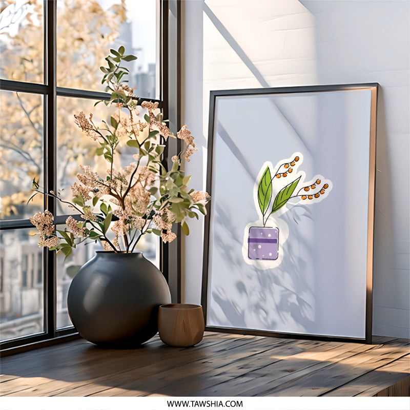 Potted Plant Wall Art, Floral Print, Cute Plant Decor, Minimalist Art Print, Home Decor Gift, Botanical Wall Art, Nursery Art (138) - Tawshia
