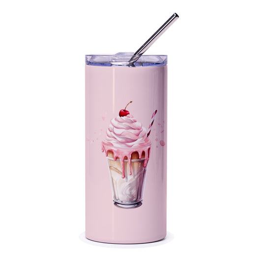 Pink Milkshake Tumbler, Cute Drinkware, Sweet Treat Design, Trendy Tumbler, Stylish Cup, Gift Idea, Unique Tumbler, Summer Vibes, Ice Cream - Tawshia
