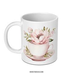 Floral Tea Cup Mug, Watercolor Flower Mug, Pink Floral Coffee Mug, Elegant Tea Lover Gift, Unique Mug Design, Cute Mug, Drinkware - Tawshia