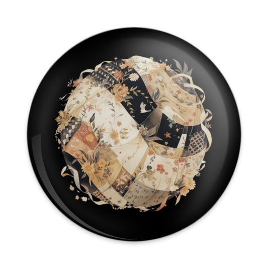 Floral Quilt Pinback Button, Vintage Patchwork Badge, Aesthetic Button, Cute Button, Gift Idea, Unique Button, Elegant Art Pinback Button - Tawshia