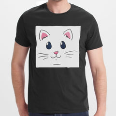 Cute Cartoon Cat Face Design Black T-Shirt product