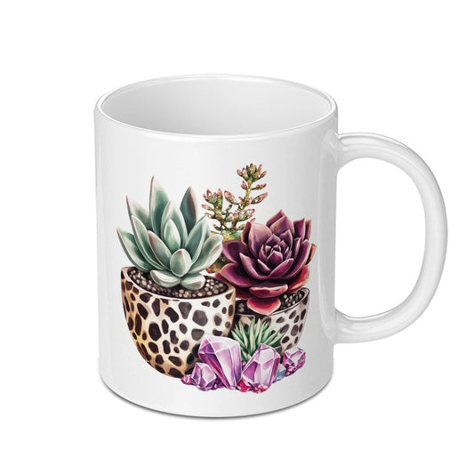 Succulent Coffee Mug, Crystal Mug, Plant Lover Gift, Unique Mug for Plant Lovers, Decorative Mug, Aesthetic Mug, Giraffe Print Mug - Tawshia