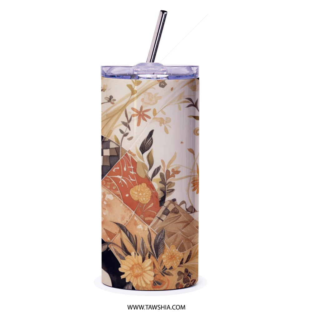 Floral Tumbler, White Dove Design, Elegant Drinkware, Stylish Tumbler, Unique Gift, Modern Cup, Bird Tumbler, Floral Patterned Tumbler - Tawshia