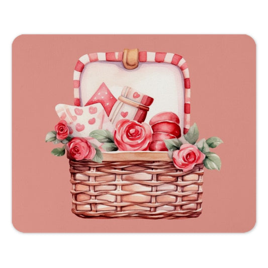 Rose Basket Mouse Pad, Watercolor Heart Mousepad, Love Gift Desk Decor, Cute Valentine Office Accessory, Floral PC Gaming Mouse Pad - Tawshia