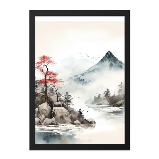 Japanese Landscape Wall Art, Watercolor Mountain Painting, Zen Decor, Nature Print, Peaceful Home Decor, Asian Scenery Wall Decor - Tawshia