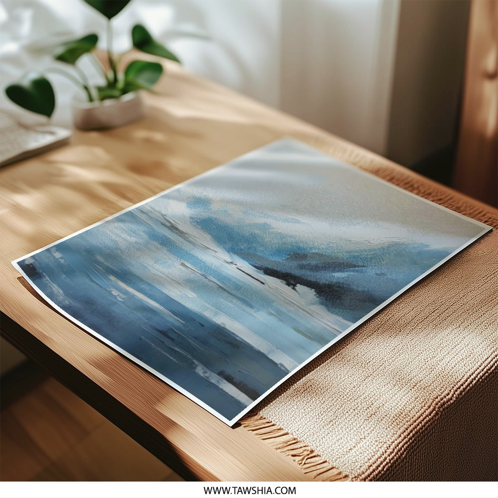 Abstract Landscape Photographic Print, Mountain Lake Art Print, Modern Wall Decor, Minimalist Home Decor, Blue White Art - Tawshia