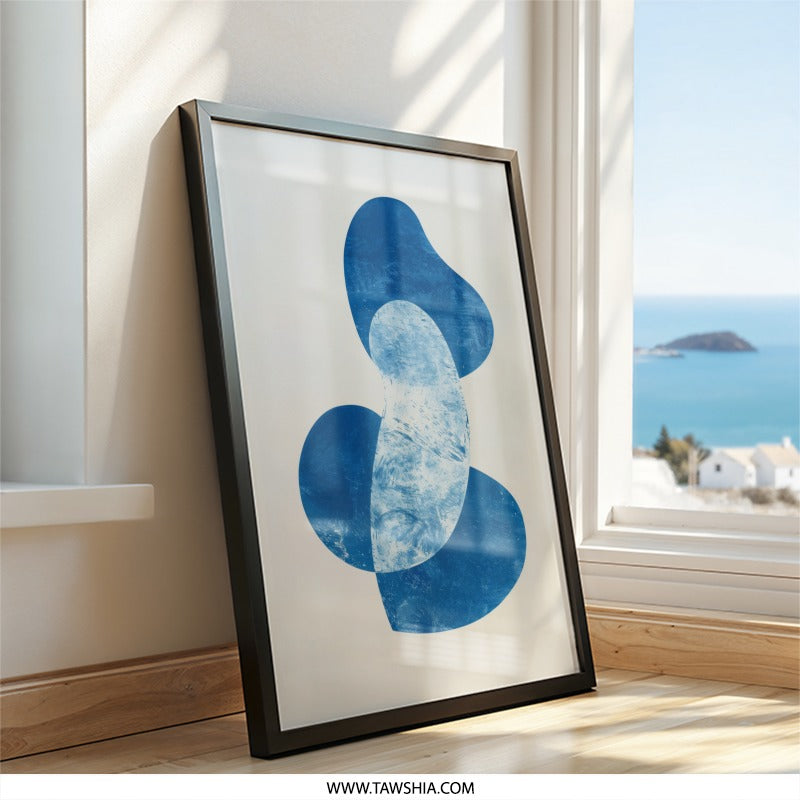 Abstract Blue Shapes Wall Art, Modern Art Print, Indigo Art, Minimalist Decor, Trendy Home Decor - Tawshia