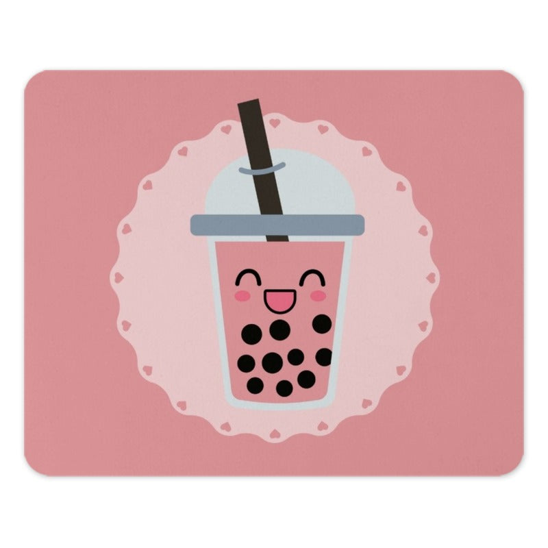 Cute Boba Tea Mouse Pad, Kawaii Pink Milk Tea, Trendy Desk Accessory, Bubble Tea Lover Gift, Adorable Office Decor, Aesthetic Mousepad - Tawshia