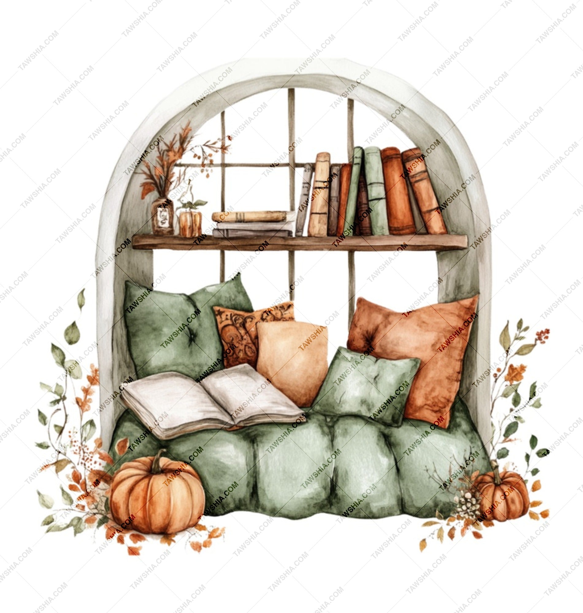 Book Nook Mug, Cozy Reading Spot, Fall Inspired Mug, Book Lover Gift, Autumn Decor Mug, Pumpkin Spice Season, Window Seat Mug - Tawshia