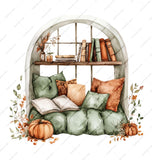 Book Nook Mug, Cozy Reading Spot, Fall Inspired Mug, Book Lover Gift, Autumn Decor Mug, Pumpkin Spice Season, Window Seat Mug - Tawshia