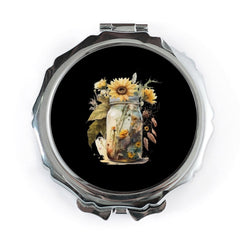 Sunflower Jar Pocket Mirror, Floral Art Compact Mirror, Unique Gift for Her, Cute Makeup Mirror, Pretty Travel Mirror, Handbag Mirror - Tawshia