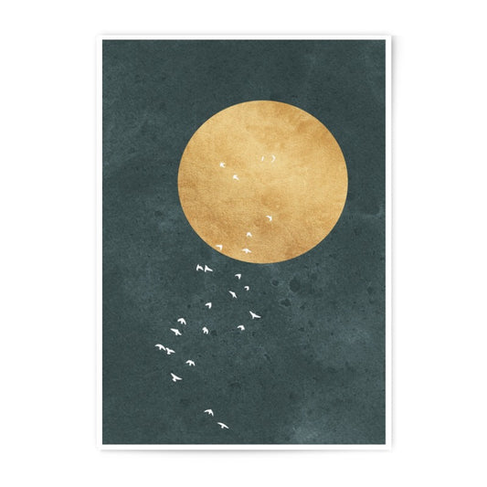 Golden Sun Photographic Print, Birds in Flight Art, Minimalist Wall Decor, Contemporary Art Print, Home Decor Wall Art - Tawshia